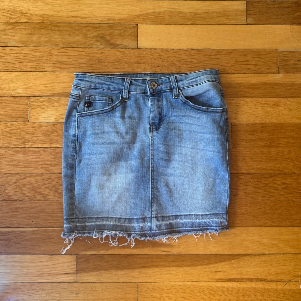 High waisted denim mini skirt